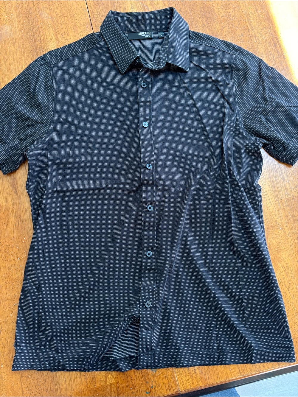Murano Black Short-Sleeve Button-Down with Micro Dot Texture